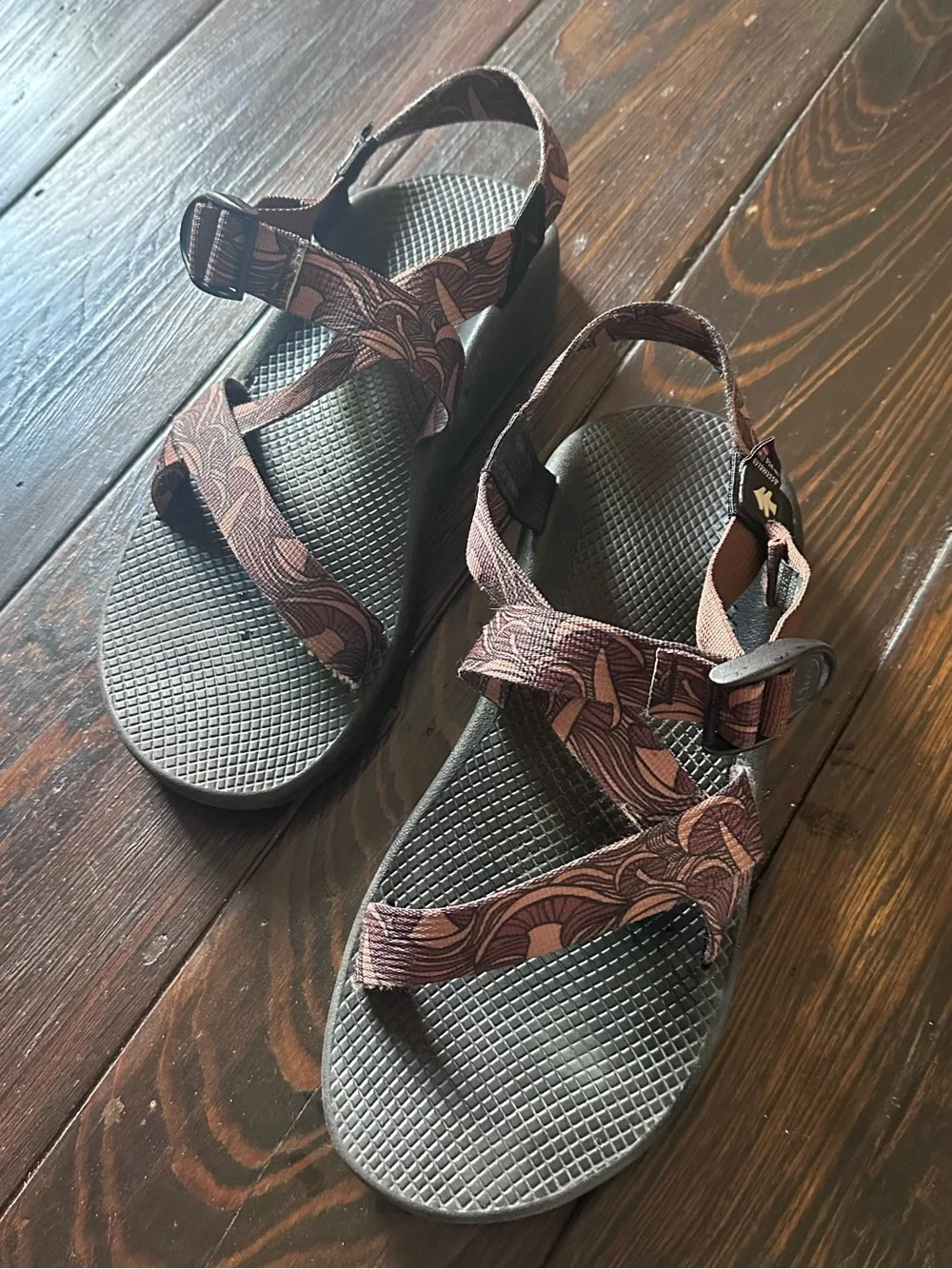 Chaco x Huckberry Men's Brown Mushroom Patterned Strap Sandals with Gray Footbed